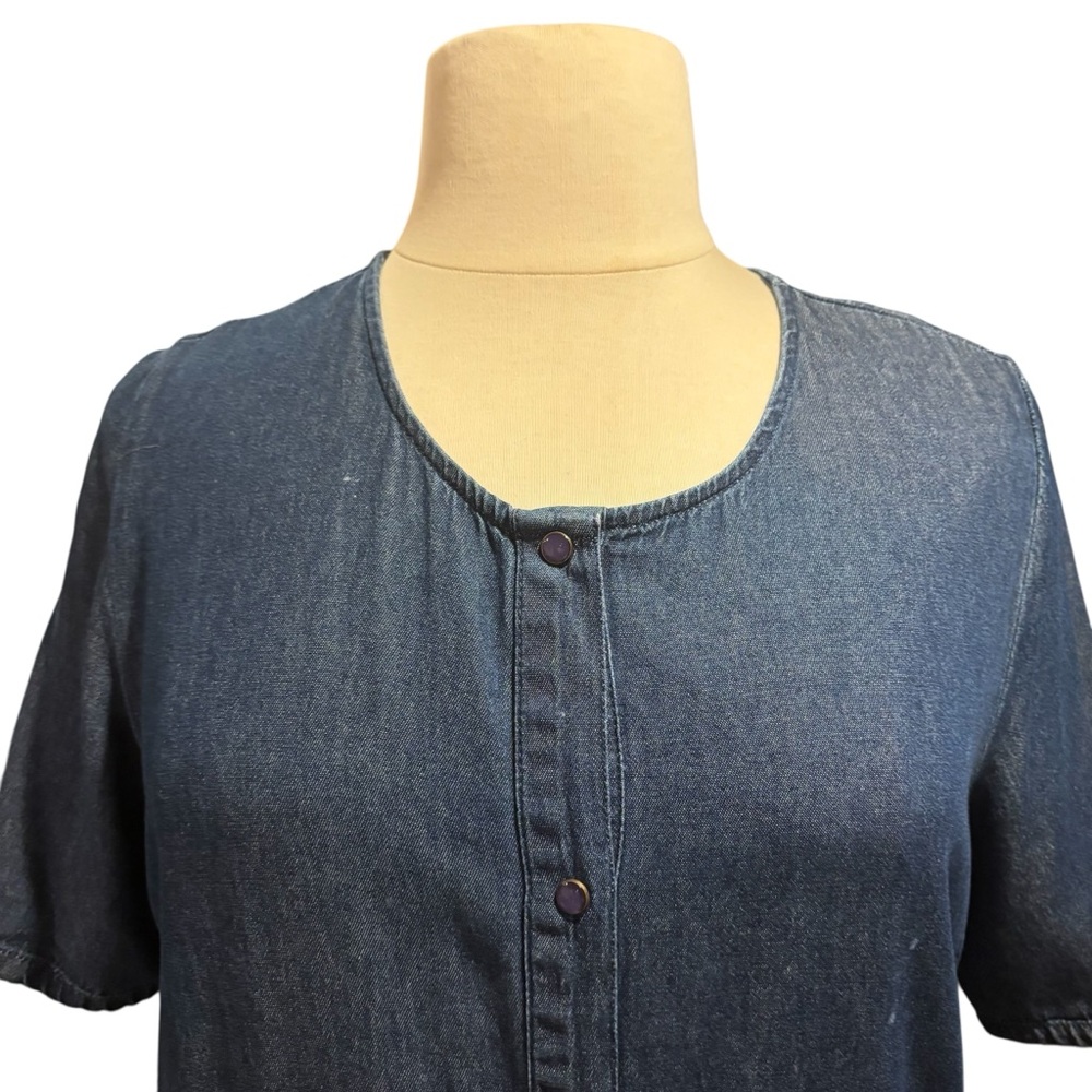 National Denim Midi Dress Womens Large Blue Cotton Button Front Drawstring #742 - Picture 5 of 9